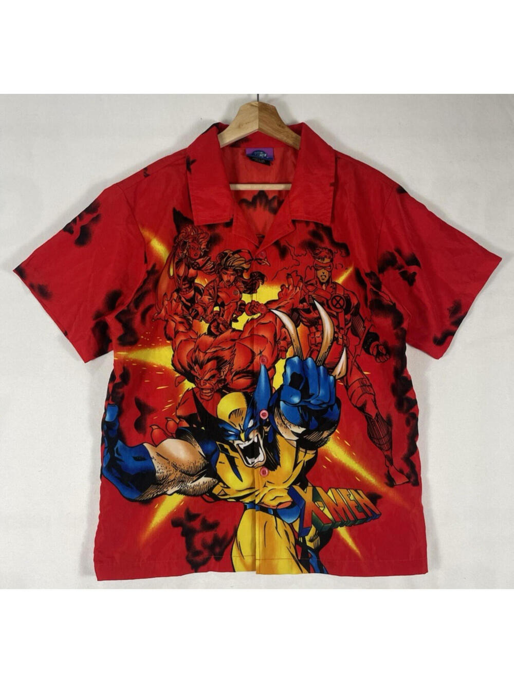 2003 Y2K Marvel X-men Shortsleeve Button Shirt All over Print Sz 18 Mens S